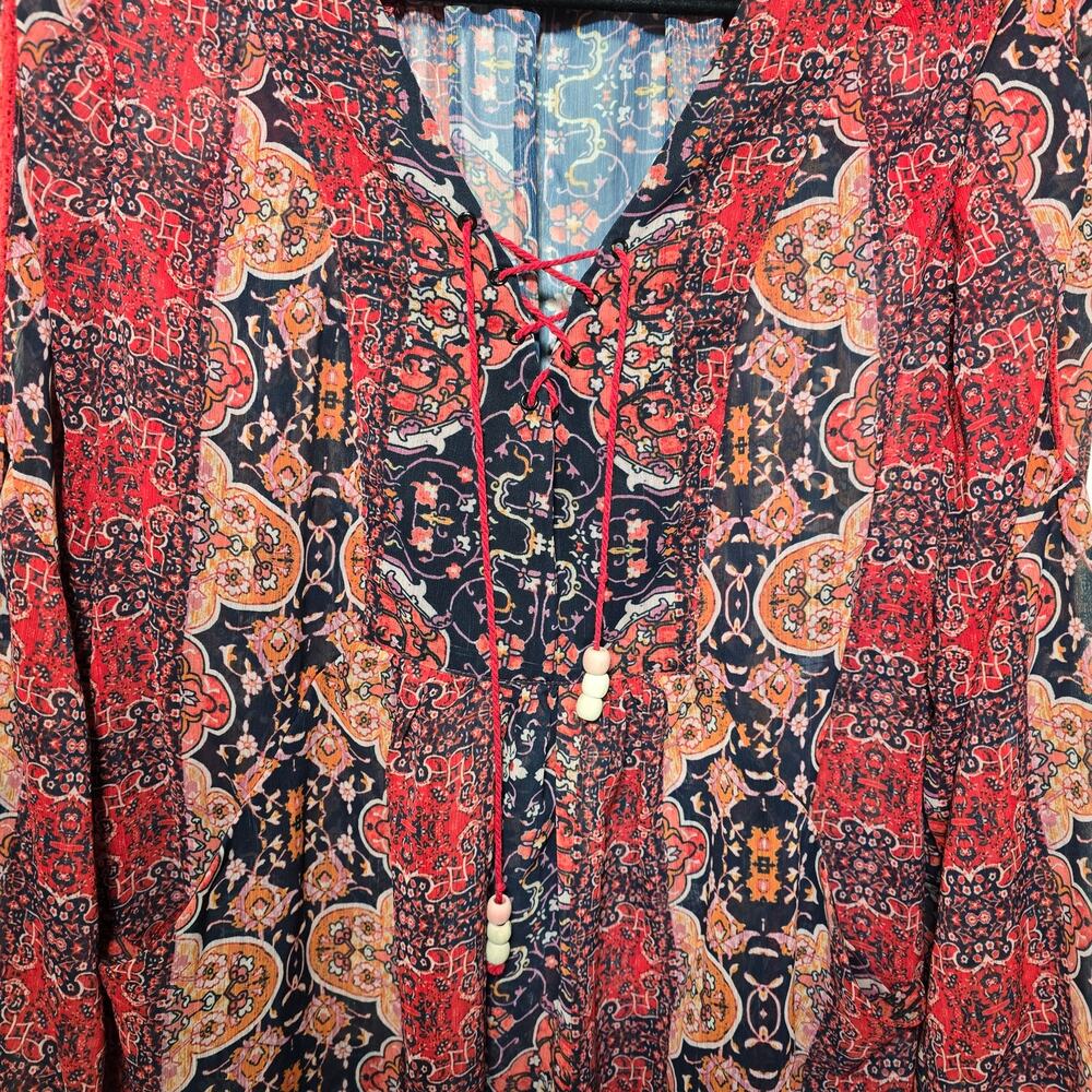 Christina V Sz Large Blouse Boho Cottagecore Peasant Shirt Red Embroidered - Picture 3 of 7